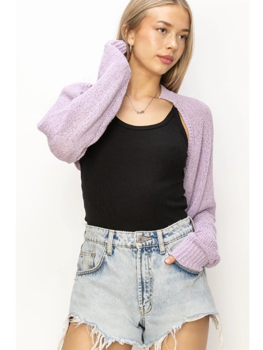 Double Zero Essential Long Sleeve Knit Bolero - Lavender